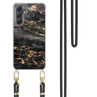 Samsung Galaxy A34 hoesje met zwart koord - Marmer grijs brons - thumbnail
