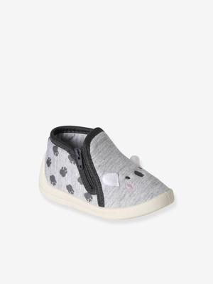 Canvas sloffen met rits voor baby's grijs, bedrukt
