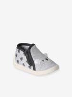 Canvas sloffen met rits voor baby's grijs, bedrukt - thumbnail
