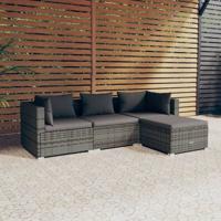 4-delige Loungeset met kussens poly rattan grijs - thumbnail