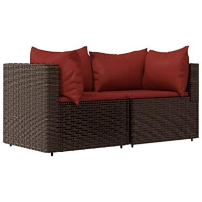 3-delige Loungeset met kussens poly rattan bruin