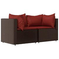 3-delige Loungeset met kussens poly rattan bruin - thumbnail