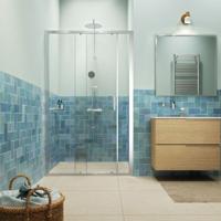 Sealskin Tweedelige schuifdeur in nis helder veiligheidsglas met antikalklaag Inc. 140x200 cm Mat Zilver - thumbnail