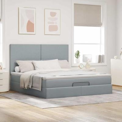 Ottoman bed met matras en LED's 160x200cm stof lichtgrijs