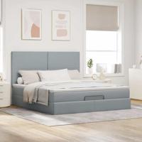 Ottoman bed met matras en LED's 160x200cm stof lichtgrijs - thumbnail