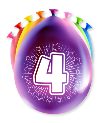 Party Ballonnen Hoera 4 Jaar - 8 Stuks - thumbnail