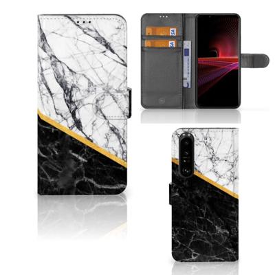 Sony Xperia 1 III | Bookcase | Marmer Wit Zwart - Origineel Cadeau Man