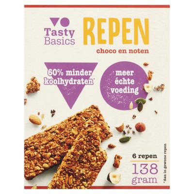 TastyBasics Crunchy less carb repen choco & noten 138 Gram