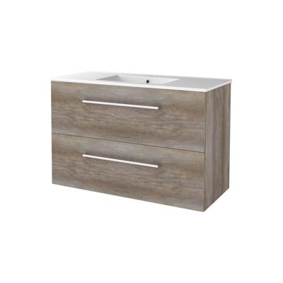 Badmeubelset BWS Salt 100x46cm Met Grepen 2 Lades Met Wastafel 1 Kraangat Scotch Oak