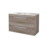 Badmeubelset BWS Salt 100x46cm Met Grepen 2 Lades Met Wastafel 1 Kraangat Scotch Oak - thumbnail