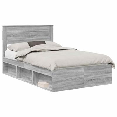 Bedframe met lade Grijs Sonoma 135 x 190 cm Massief grenenhout