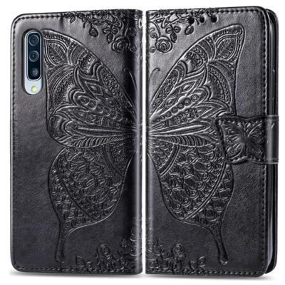 Butterfly Love bloemen reliëf horizontale Flip lederen case voor Galaxy A70 met houder & kaartsleuven & portemonnee & Lanyard (zwart)