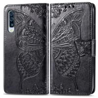 Butterfly Love bloemen reliëf horizontale Flip lederen case voor Galaxy A70 met houder & kaartsleuven & portemonnee & Lanyard (zwart) - thumbnail