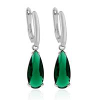 Deja Jewels Oorbellen met Hangers - Dames, Zilveren Afwerking, Groene Waterdrop Glassteen - thumbnail