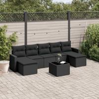 8-delige Loungeset met kussens poly rattan zwart - thumbnail