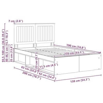 Bedframe Concerte Grijs 135 x 190 cm Massief grenenhout