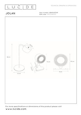 Lucide JOLAN - Oplaadbare Bureaulamp/Klemlamp/Wandlamp - Accu/Batterij - LED Dim to warm - 1x3,5W 2700K/5700K - Taupe