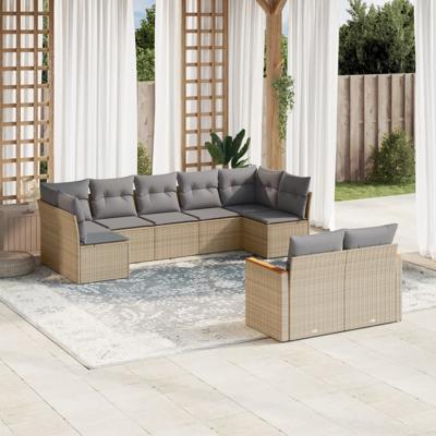 9-delige Loungeset met kussens poly rattan gemengd beige