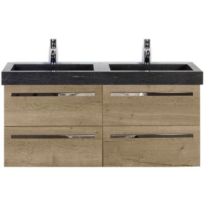 Seville Badmeubelset 120 cm - 4 Laden Natuur Eiken - Wastafel Hardsteen Wit Lucca
