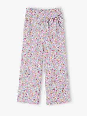 Wijde meisjesbroek met bloemenprint vanille