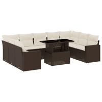 10-delige Loungeset met kussens poly rattan bruin - thumbnail