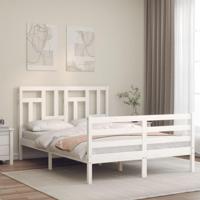 Bedframe met hoofdbord massief hout wit - thumbnail
