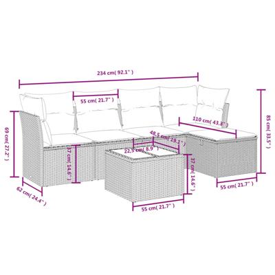 5-delige Loungeset met kussens poly rattan zwart - thumbnail