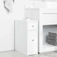 Badkamerkast smal met wielen bewerkt hout wit - thumbnail