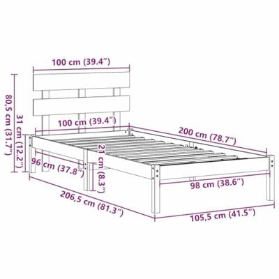 Bedframe met hoofdeinde Wit 100 x 200 cm Massief grenenhout Bedframe met hoofdeinde Wit 100 x 200 cm Massief grenenhout
