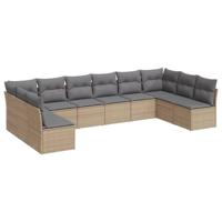 10-delige Loungeset met kussens poly rattan beige - thumbnail