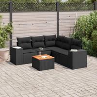 6-delige Loungeset met kussens poly rattan zwart - thumbnail