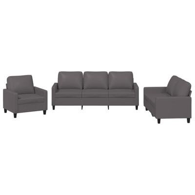 3-delige Loungeset met kussens kunstleer grijs - thumbnail