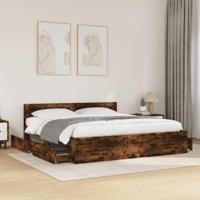 Bedframe met hoofdeinde bewerkt hout gerookt eiken 180x200 cm - thumbnail
