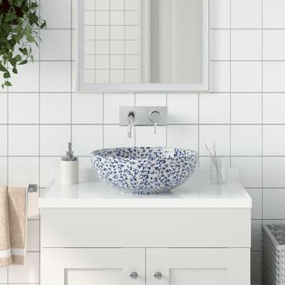 VidaXL Opzetwasbak rond φ41x14 cm keramiek wit en blauw VidaXL Opzetwasbak rond φ41x14 cm keramiek wit en blauw