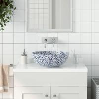 VidaXL Opzetwasbak rond φ41x14 cm keramiek wit en blauw - thumbnail