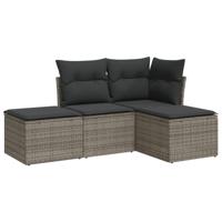 5-delige Loungeset met kussens poly rattan grijs - thumbnail