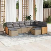 9-delige Loungeset met kussens poly rattan beige - thumbnail