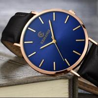 KEMANQI eenvoudige ultradunne waterdichte stalen mesh riem quartz horloge voor mannen (Ultra-Thin Rose Gold shell blauwe wijzerplaat zwarte band) - thumbnail