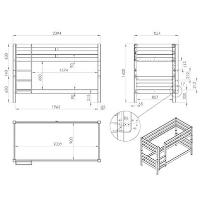 Vipack stapelbed Pino - wit - 209,4x105,4x140 cm