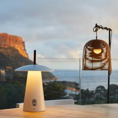 Lampada da tavolo senza fili - LUMISKY - FUNGY - H29 cm - Alluminio - Manico in pelle - LED bianco caldo