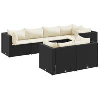 7-delige Loungeset met kussens poly rattan zwart - thumbnail