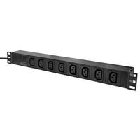 LogiLink PDU8A01 19 inch Stekkerdoos voor patchkast 1 HE Apparaatcontactdoos C13 10A Vast inbouw, Met schakelaar Zwart - thumbnail