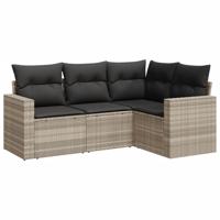 4-delige Loungeset met kussens poly rattan lichtgrijs - thumbnail