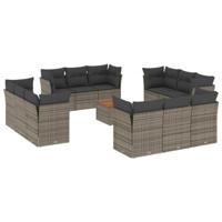 13-delige Loungeset met kussens poly rattan grijs - thumbnail