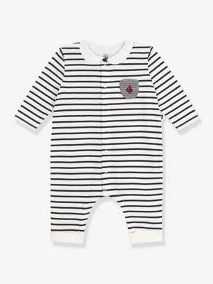 Lange jumpsuit met babykraag van katoen met zeemansstrepen marineblauw Lange jumpsuit met babykraag van katoen met zeemansstrepen marineblauw