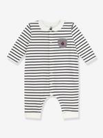 Lange jumpsuit met babykraag van katoen met zeemansstrepen marineblauw - thumbnail