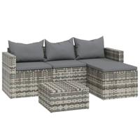 3-delige Loungeset met kussens poly rattan grijs - thumbnail