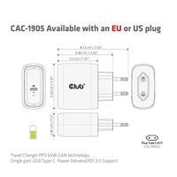 club3D CAC-1905 Laptop netvoeding 65 W 1x USB-C Zwart Binnen GaN - thumbnail