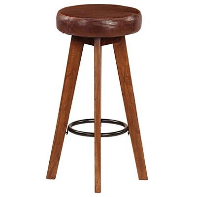VidaXL Barstoelen 2 st echt leer en massief acaciahout