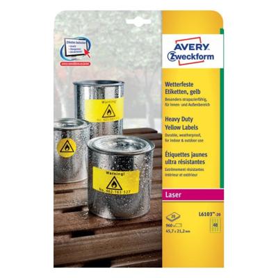 Avery-Zweckform L6103-20 45.7 x 21.2 mm Polyester folie Geel 960 stuk(s) Permanent hechtend Folie-etiketten